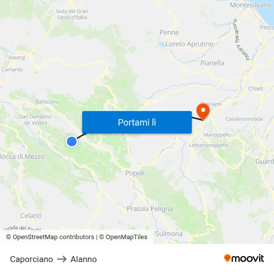 Caporciano to Alanno map