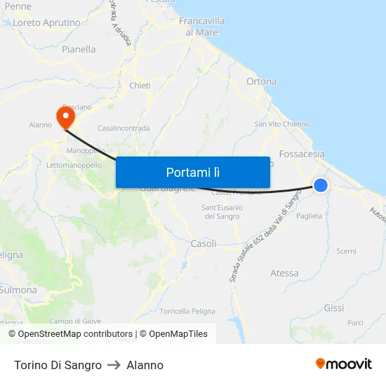 Torino Di Sangro to Alanno map