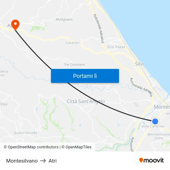 Montesilvano to Atri map