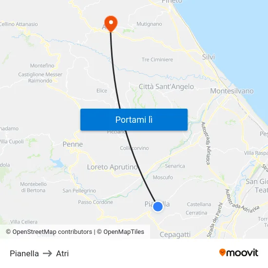 Pianella to Atri map