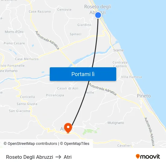 Roseto Degli Abruzzi to Atri map