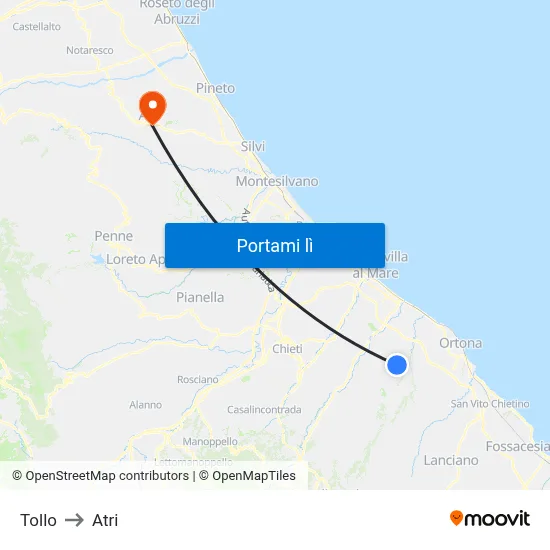 Tollo to Atri map