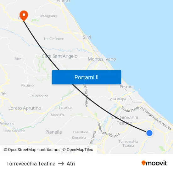 Torrevecchia Teatina to Atri map