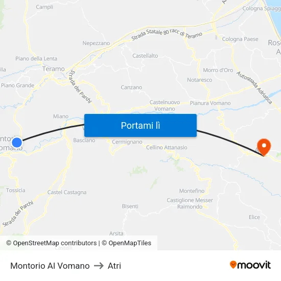 Montorio Al Vomano to Atri map