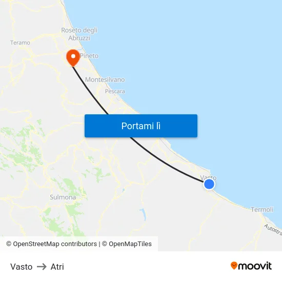 Vasto to Atri map