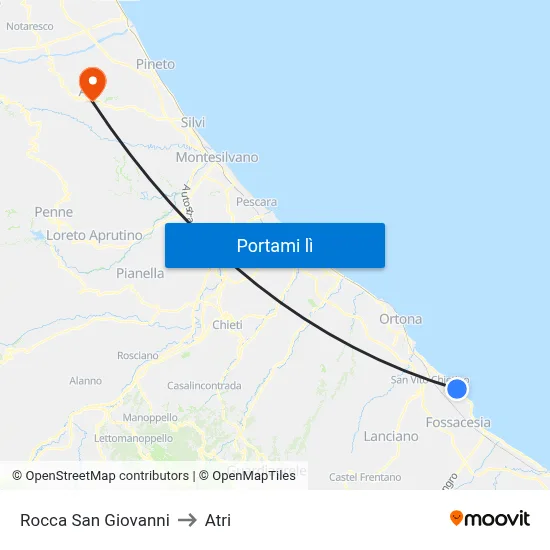 Rocca San Giovanni to Atri map