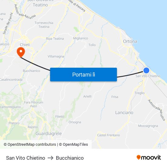 San Vito Chietino to Bucchianico map