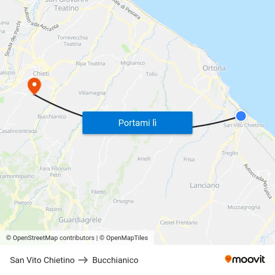 San Vito Chietino to Bucchianico map