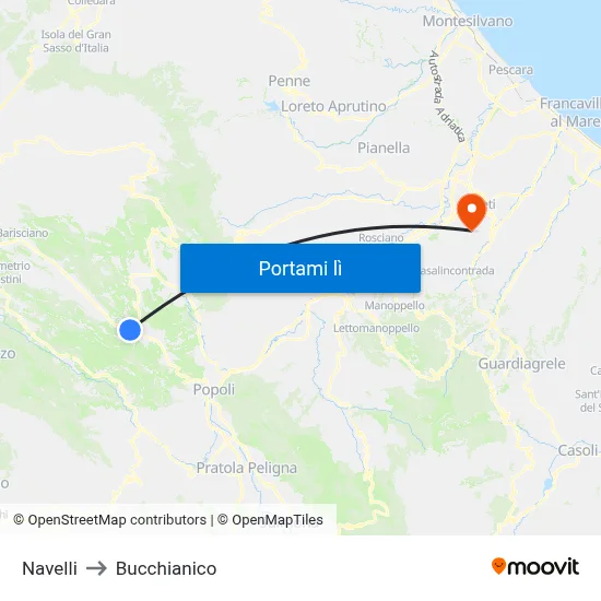 Navelli to Bucchianico map
