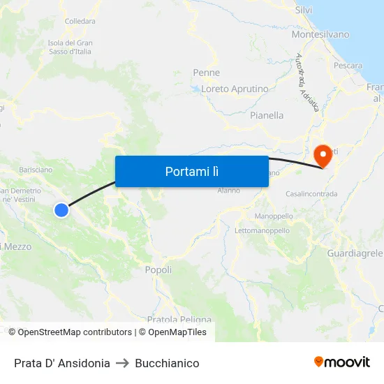 Prata D' Ansidonia to Bucchianico map