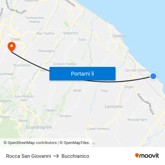 Rocca San Giovanni to Bucchianico map