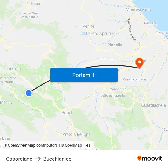 Caporciano to Bucchianico map