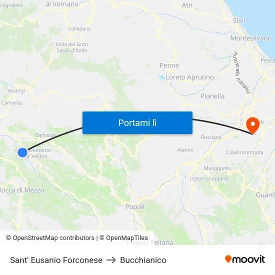 Sant' Eusanio Forconese to Bucchianico map