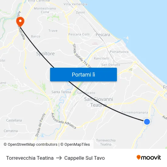 Torrevecchia Teatina to Cappelle Sul Tavo map