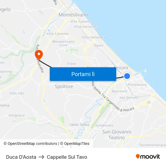 Duca D'Aosta to Cappelle Sul Tavo map