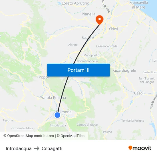 Introdacqua to Cepagatti map