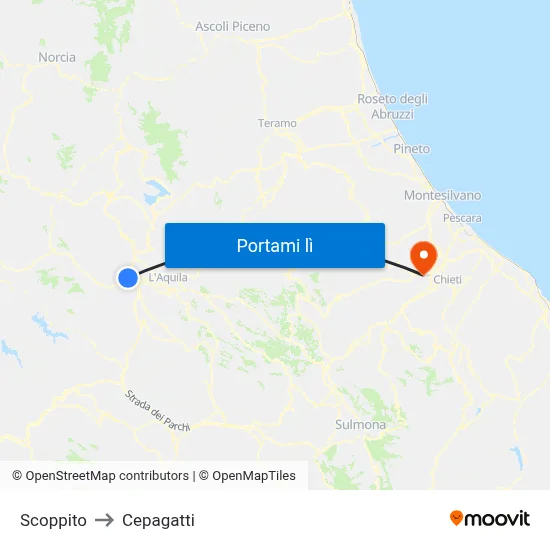 Scoppito to Cepagatti map