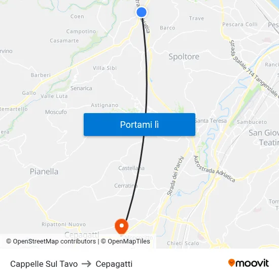 Cappelle Sul Tavo to Cepagatti map