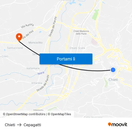 Chieti to Cepagatti map