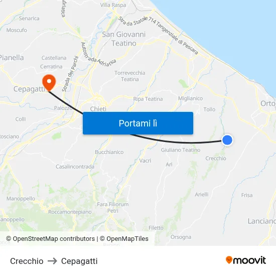 Crecchio to Cepagatti map
