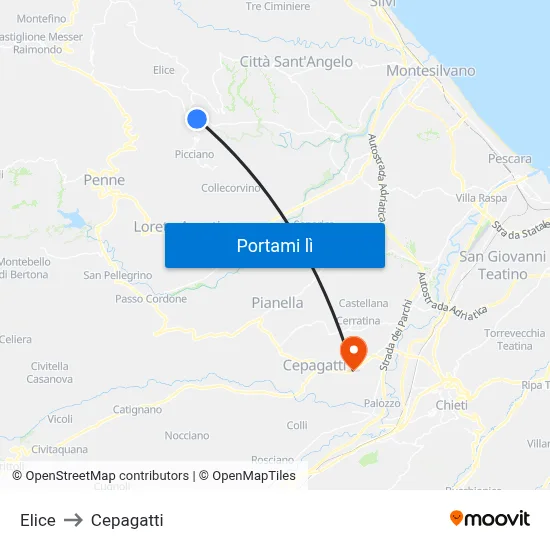 Elice to Cepagatti map
