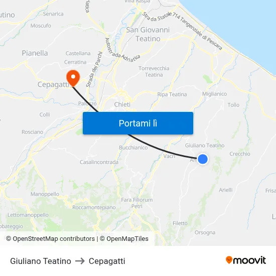 Giuliano Teatino to Cepagatti map