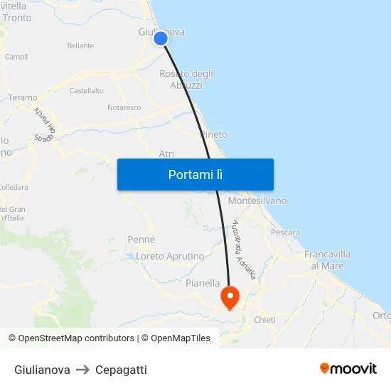 Giulianova to Cepagatti map