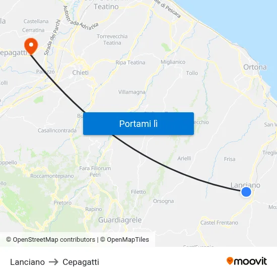 Lanciano to Cepagatti map