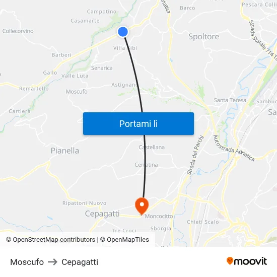 Moscufo to Cepagatti map
