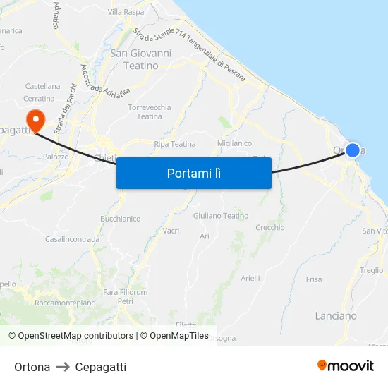 Ortona to Cepagatti map