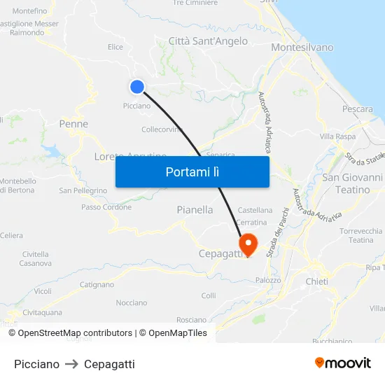 Picciano to Cepagatti map