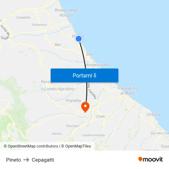 Pineto to Cepagatti map