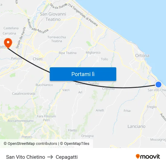 San Vito Chietino to Cepagatti map