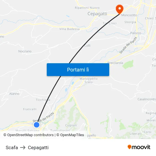 Scafa to Cepagatti map