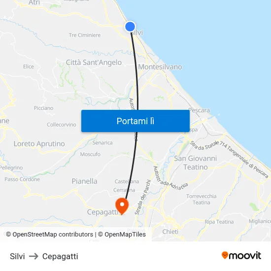 Silvi to Cepagatti map