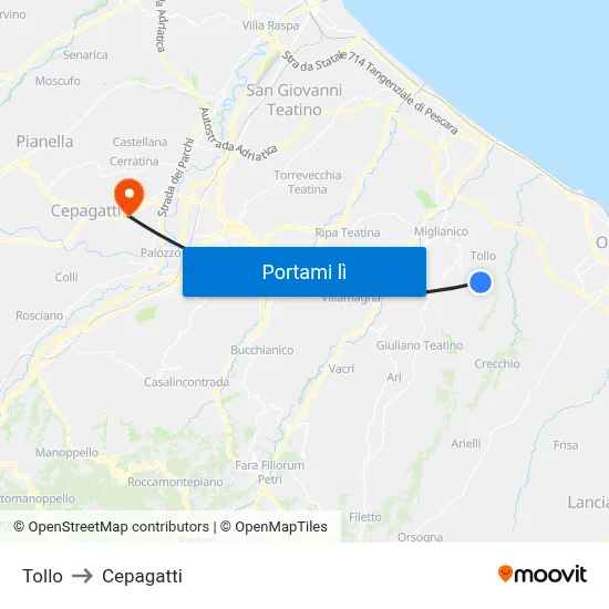 Tollo to Cepagatti map