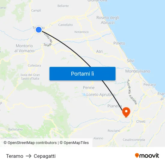 Teramo to Cepagatti map