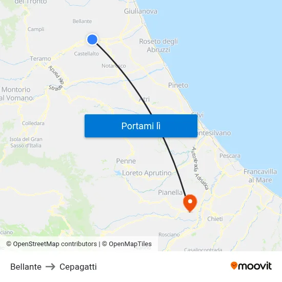 Bellante to Cepagatti map