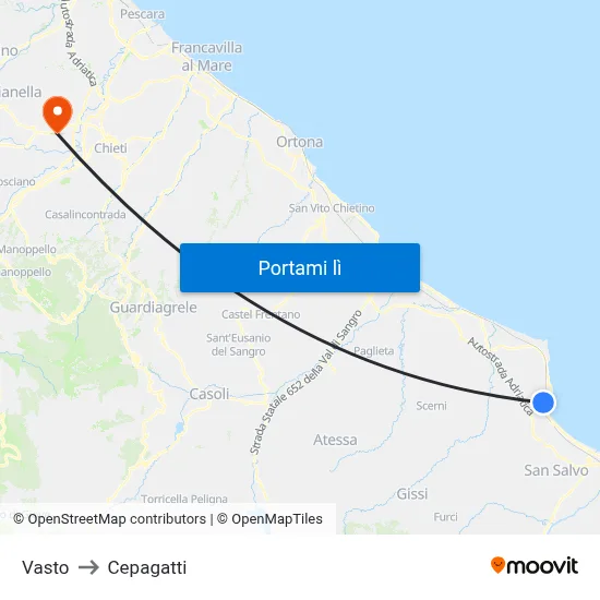 Vasto to Cepagatti map