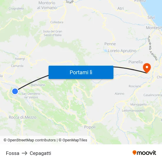 Fossa to Cepagatti map