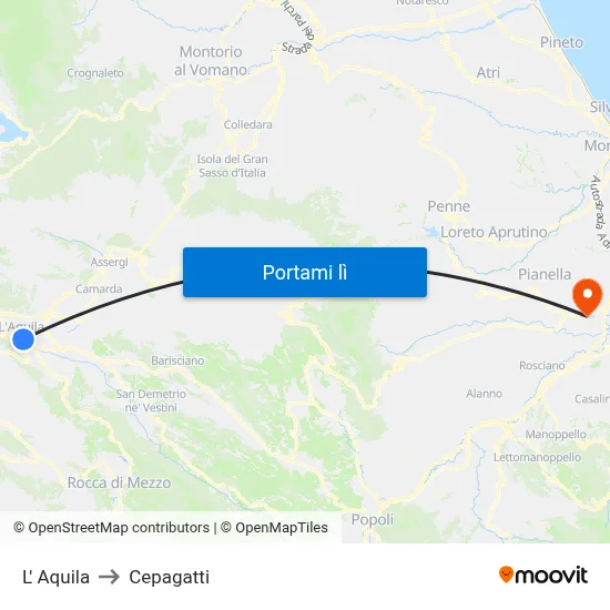 L' Aquila to Cepagatti map