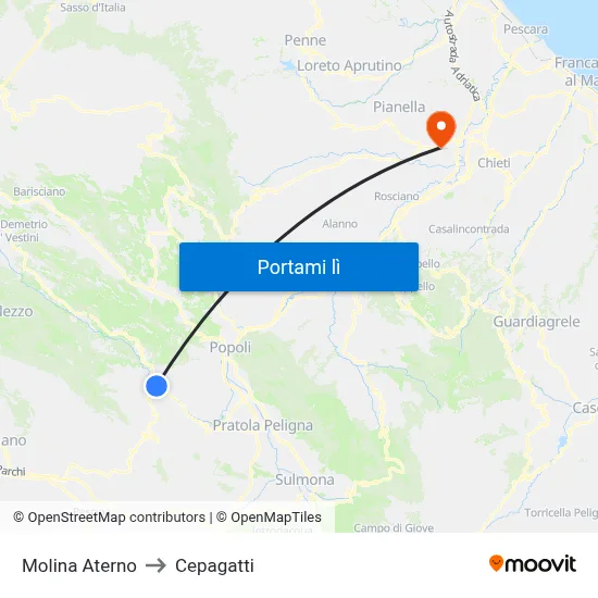 Molina Aterno to Cepagatti map