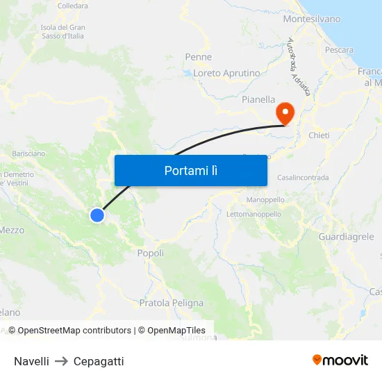 Navelli to Cepagatti map