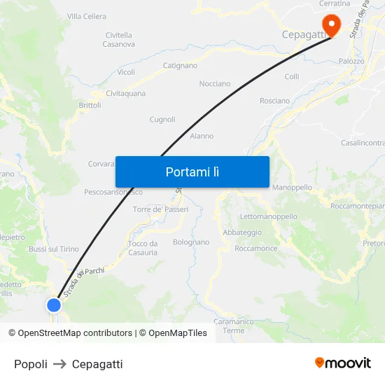 Popoli to Cepagatti map