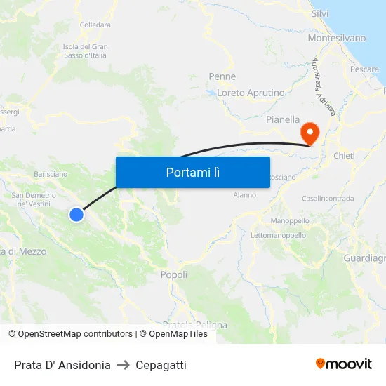 Prata D' Ansidonia to Cepagatti map