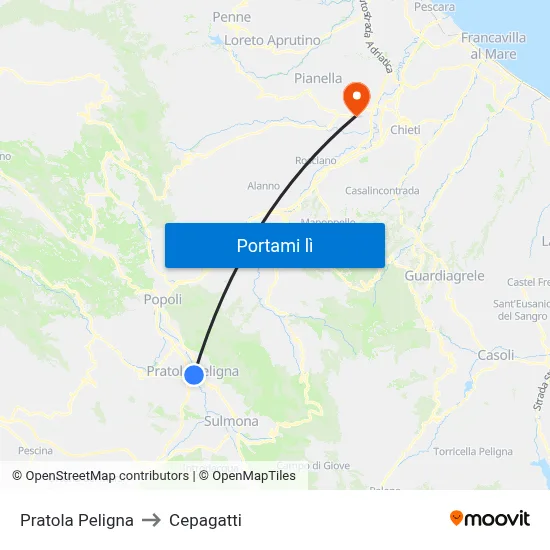 Pratola Peligna to Cepagatti map
