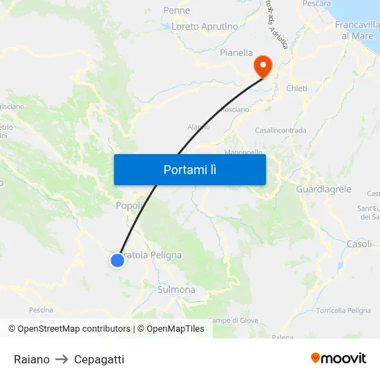 Raiano to Cepagatti map