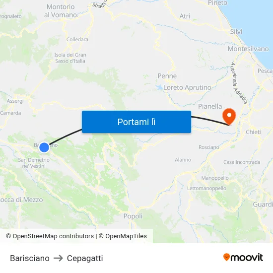 Barisciano to Cepagatti map