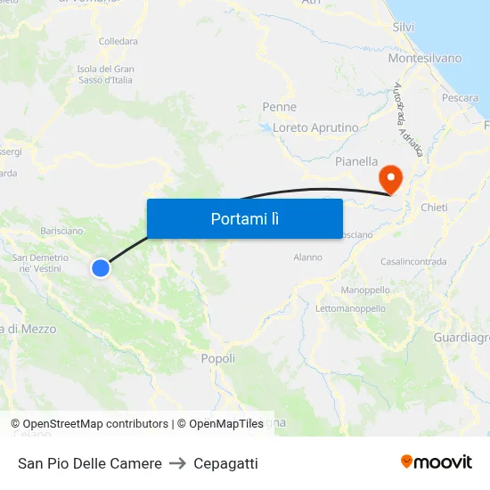 San Pio Delle Camere to Cepagatti map