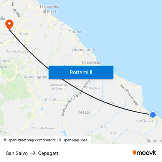 San Salvo to Cepagatti map